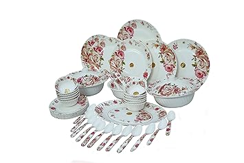 Zikra Round Melamine Dinner Set of 44 Pieces, Standard size, Pink