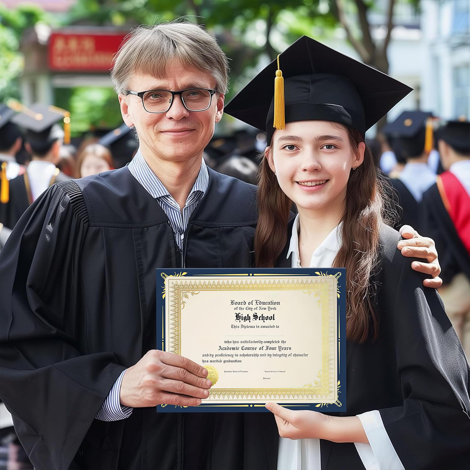 50 Stück Urkunden Set mit Mappen und Aufklebern für A4 Zertifikate Diplom Vorlagen Urkundenpapier für Schule Abschluss Wettbewerbe oder Ehrungen