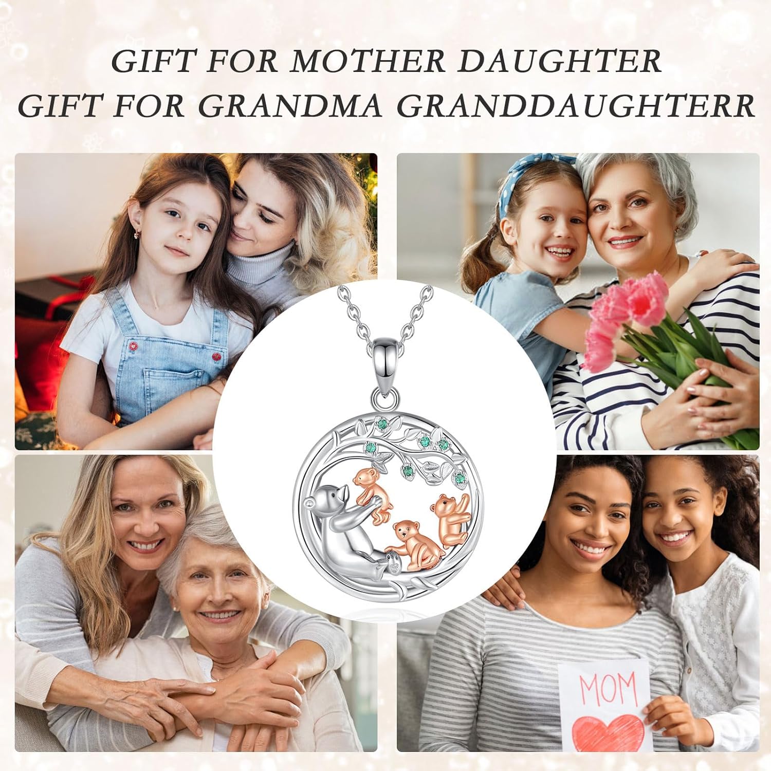 EUDORA Sterling Silver Mother Daughter Necklace for Women, Mama Son Daughter Necklace Pendant for Mom and Daughter,Mom Jewelry from Daughter Mother's Day Gift for Mother Daughter Aunt Grandma - Image 9