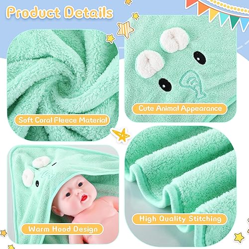 Miniatura 3 de Preboun 4 toallas de baño para bebé de 31.5 x 31.5 pulgadas, toalla de forro polar coral con capucha para bebé, toallas de bebé suaves y absorbentes