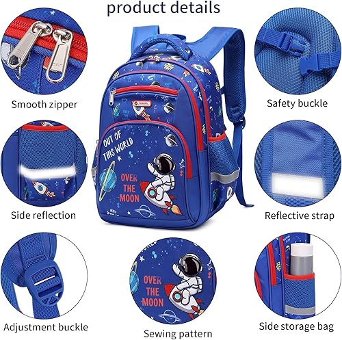 Miniatura 3 de Mochila infantil para niños de primaria, preescolar, 16 pulgadas, multifuncional, linda capacidad, Azul Patchwork, 16 pulgadas