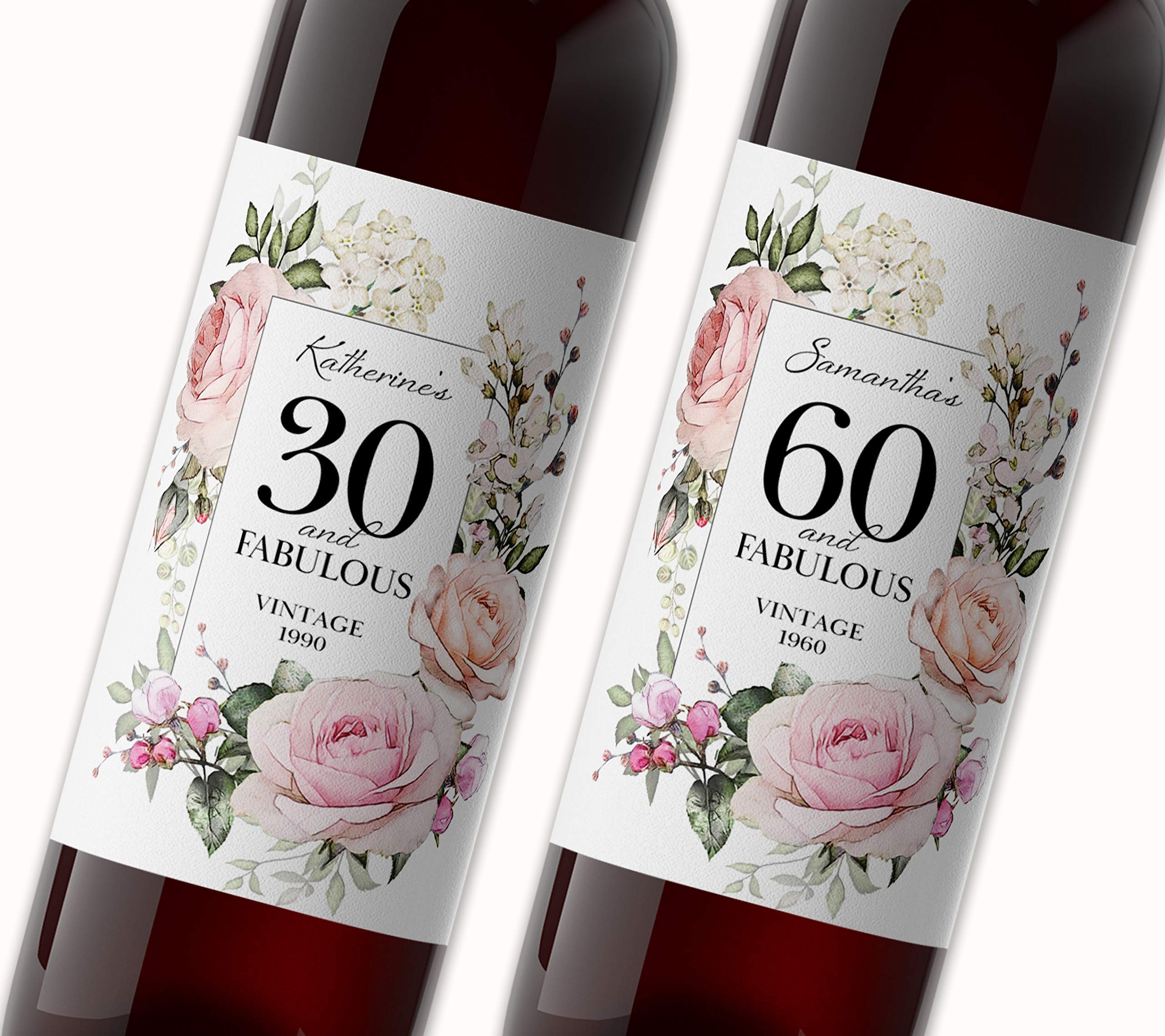 MILESTONE Birthday Wine Label, 30TH Birthday Birthday Gift, 40TH Personalized Birthday Label, 30 and Fabulous, 50th 60th, 50 60 70 80 Vintage Gift Alternative to Birthday Card WATERPROOF A650-FAB1