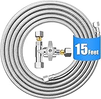 Vista 1 de Refrigerator Water Line Kit - 15FT Stainless Steel Braided Ice Maker Water Line with Tee Stop Valve,Foodgrade PEX Inner Hose Fridge Water Line with