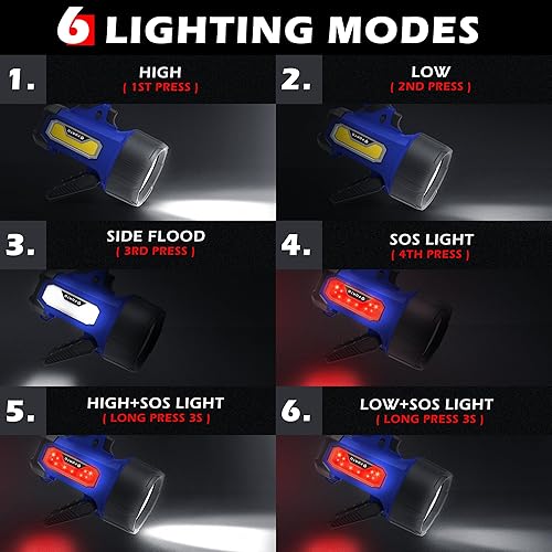 Miniatura 2 de FORTO Linterna recargable con 200000 lúmenes, foco de mano con soporte plegable, 6 modos de luz IPX7 impermeable al aire libre para navegación,