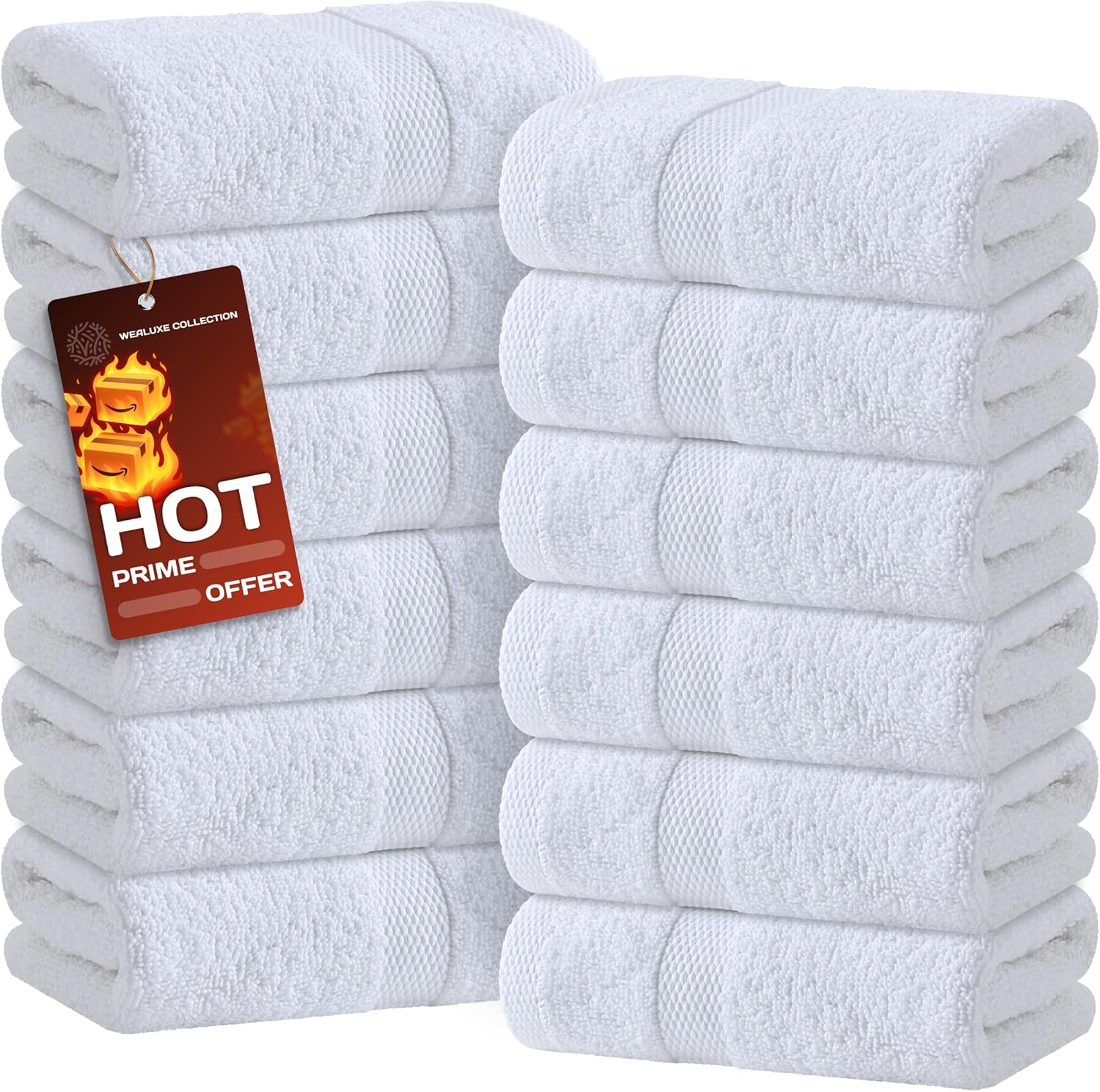 Wealuxe White Hand Towels for Bathroom [12 Pack] Cotton Hand Towel Bulk for Gym, Kitchen and Spa, 16x27 Inches Soft Highly Absorbent Quick Dry Terry Salon Towels White Hand Towels, 12 Pack
