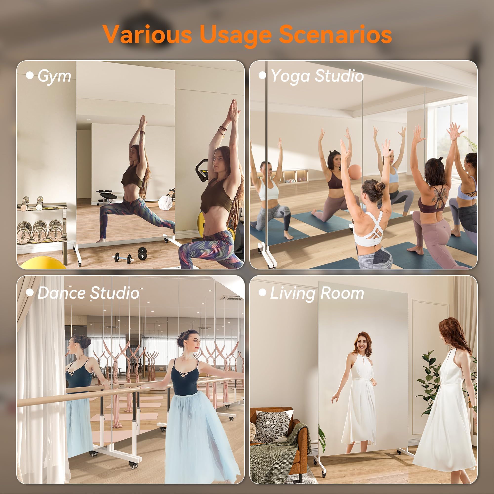 Hasipu Ganzkörperspiegel 190 x 80 cm, 360° Drehbar Standspiegel mit Rollen, Gehärtetes Glas Home Gym Tanzspiegel für Schlafzimmer Fitnessraum Yoga