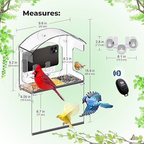 Miniatura 3 de Comedero para pájaros de ventana para exteriores con ventosas fuertes, soporte para teléfono y control remoto, toma fotos y videos de pájaros
