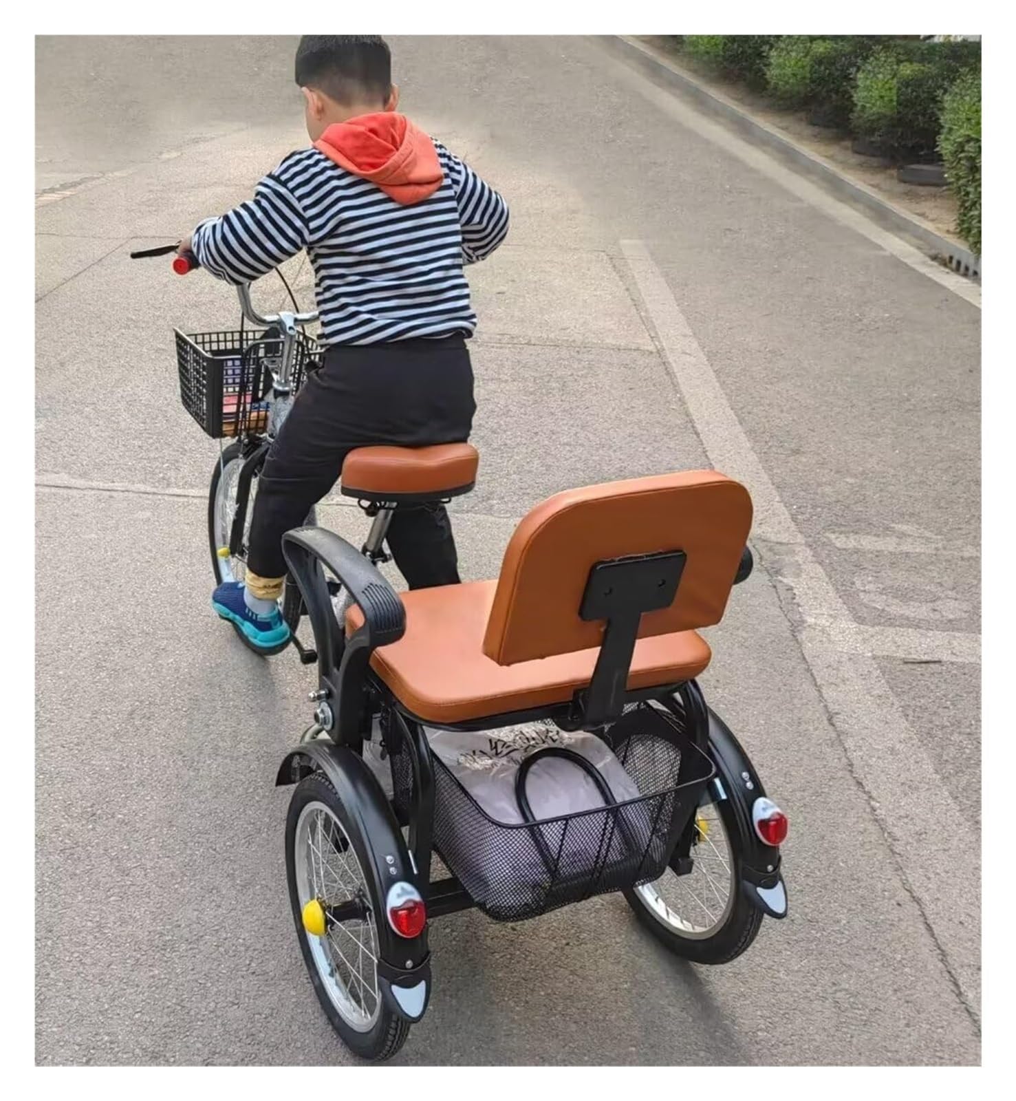 Rower trójkołowy dla dorosłych Składany rower trójkołowy dla starszych osób, trójkołowy riksza dla dorosłych, pojazd do poruszania się w celach rekreacyjnych, 16-calowy wózek trójkołowy tandem z tylny