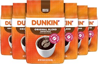 Dunkin' Original Blend Medium Roast Whole Bean Coffee, 18oz (Pack of 6) - Rich, Smooth Flavor for Fresh Home Brewing