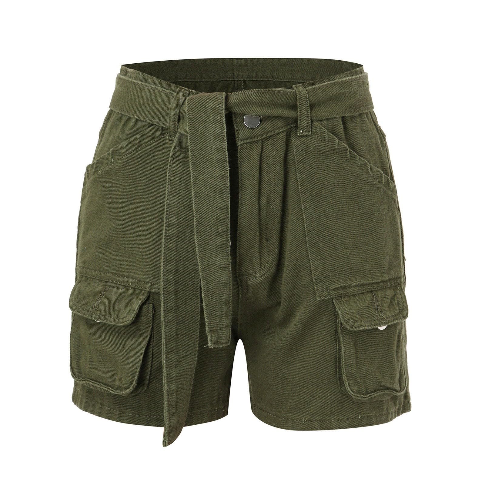 Pantalones Cortos Mujer Pantalones Cortos Casuales de Verano para Mujer con Cinturón Integrado y Múltiples Bolsillos