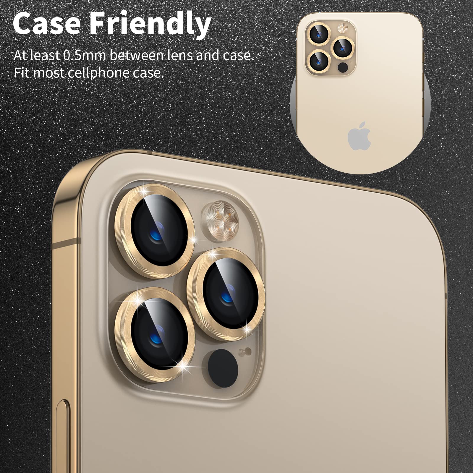 Protezione Fotocamera In Vetro Temperato Con Anello In Lega Per IPhone 13 Pro / 13 Pro Max - Colore Oro - 3