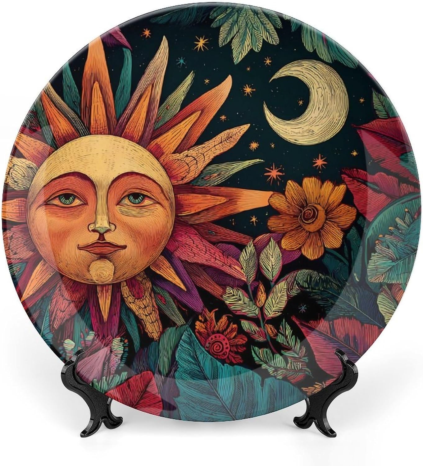 Sun And Moon Accompanying Decorative Plates for Display Ceramic Plate Tray with Stand Hanger Home Decor