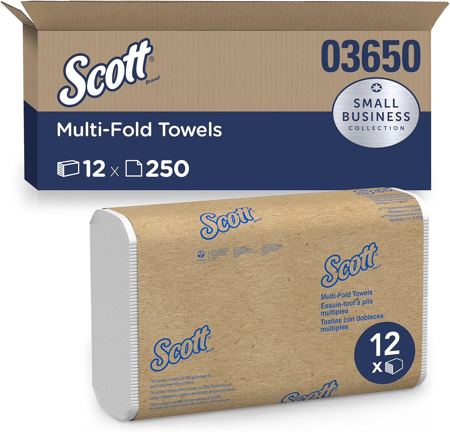 Scott Multifold Paper Towels (03650) with FastDrying Absorbency Pockets, White, 12 Packs of 250