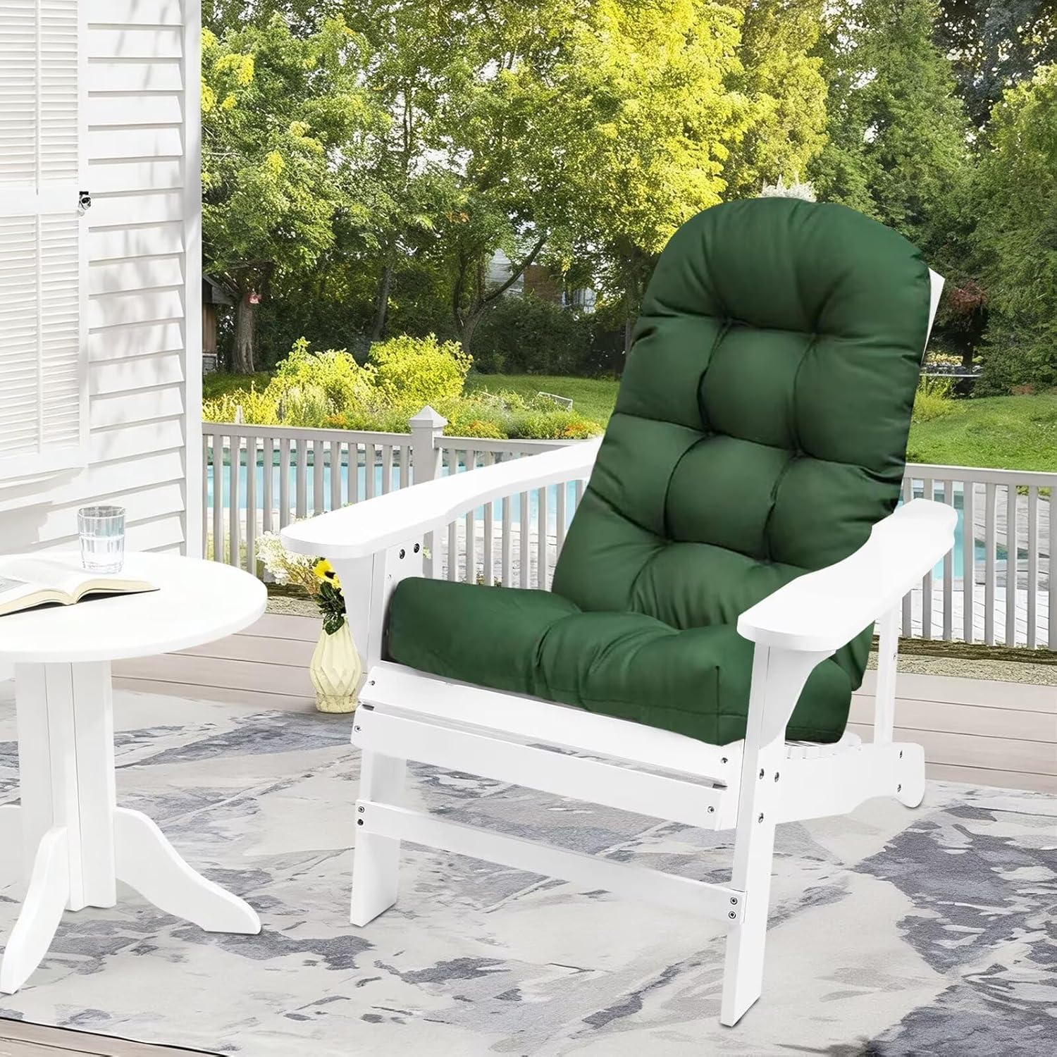 Outdoor Adirondack Chair Cushions Waterproof for Patio Garden Dark Green Anti-Slip Replacement Cushion with Ties for Garden Outdoor Furniture 43"x 20"x 3.9"