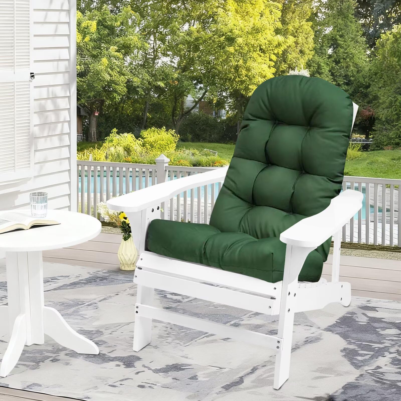 UUluhao Outdoor Chair Cushions for Folding Adirondack Chair with Ties Anti-Slip Dark Green 43"*20"*3.9" Tufted Replacement Cushion Garden High Back Thicken Outdoor Patio Furniture Cushions