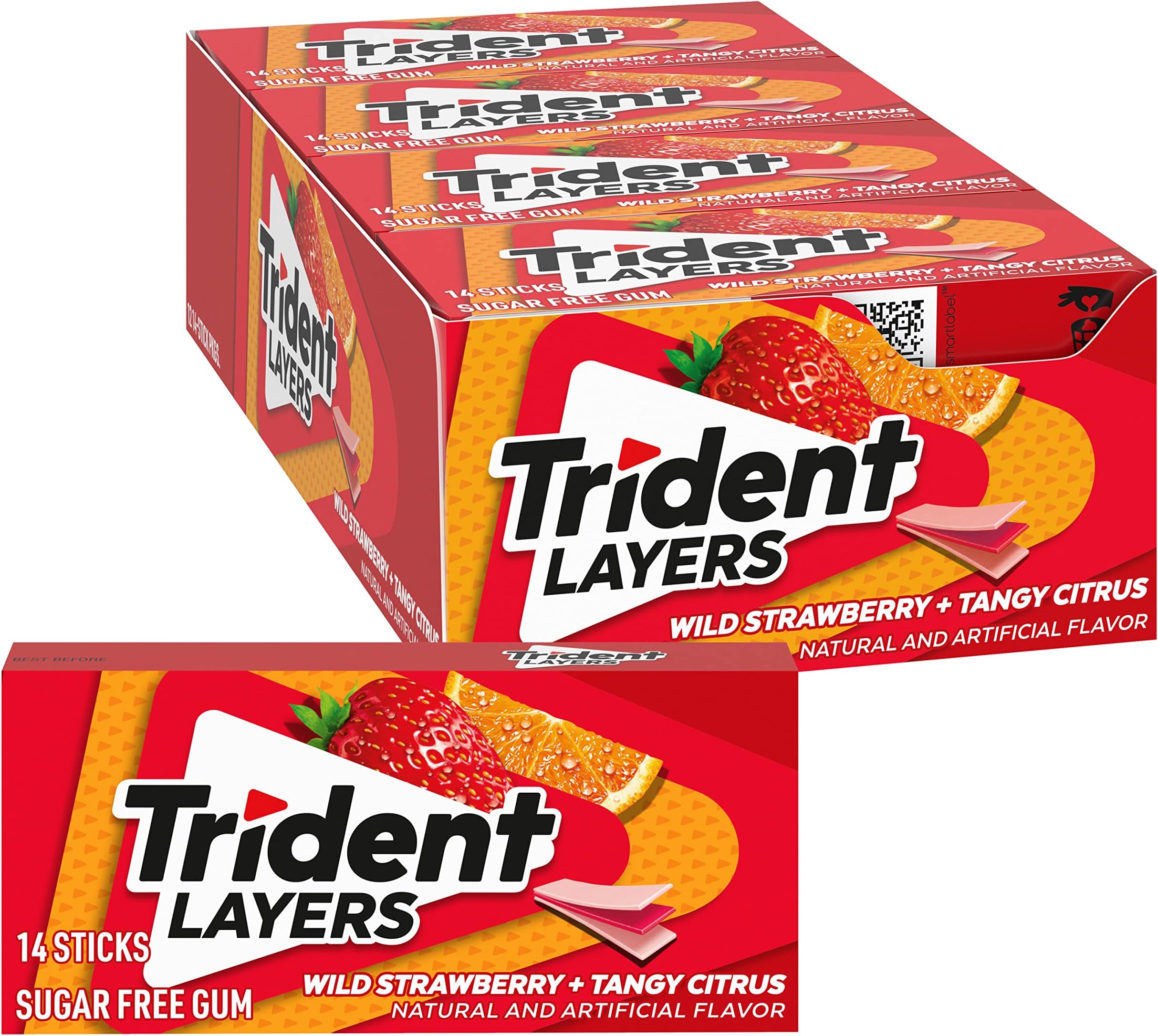 Trident Layers Strawberry + Citrus Sugar Free Gum - 12 Packs (168 Pieces Total)
