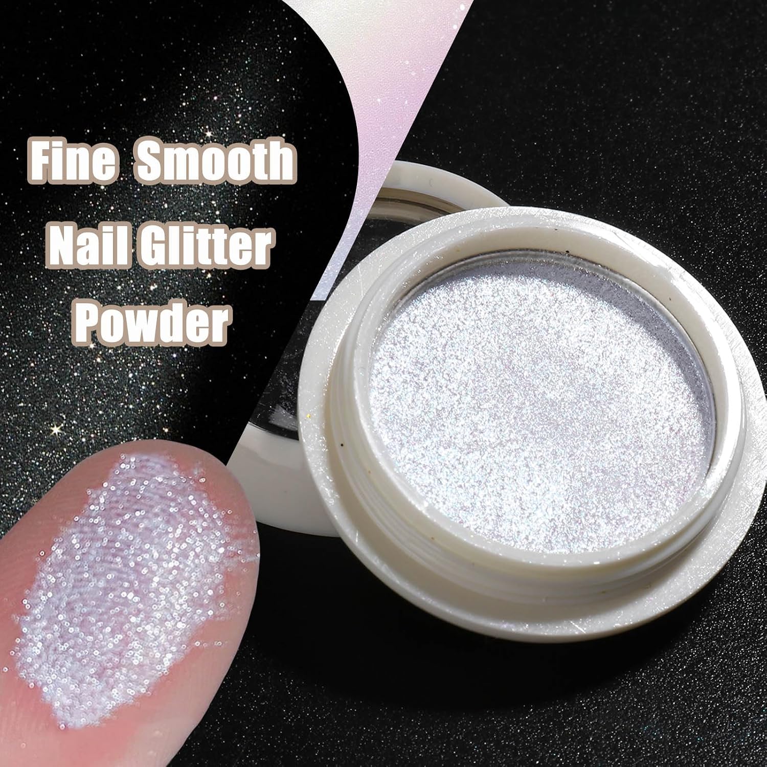 2 Jars Aurora Chrome Nail Powder, Neon Iridescent Dust Mirror Effect Pearlescent Mermaid Pigment, Holographic Moonlight Glitter Dust for Gel Polish, DIY Salon Nail Art Decoration,with Sponge