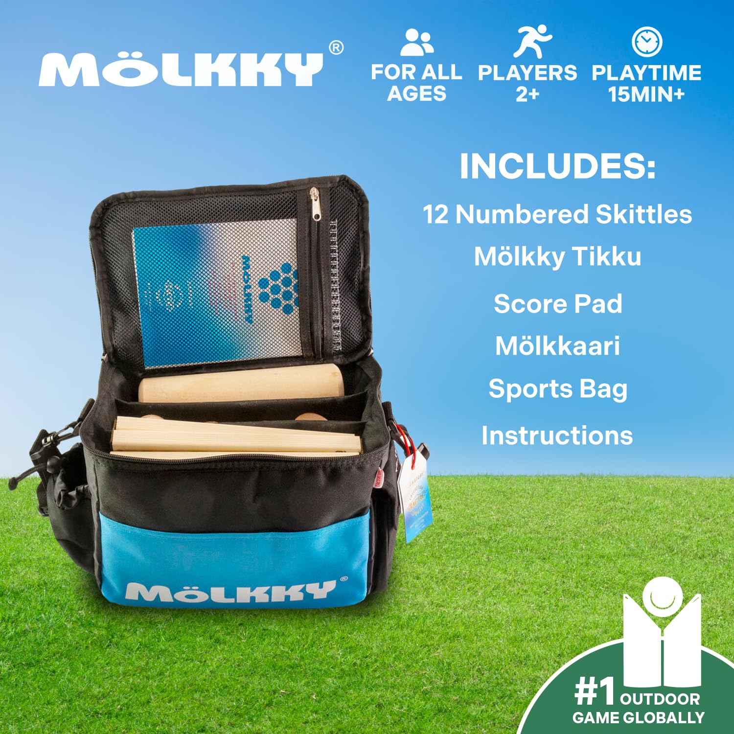 Mölkky Torba sportowa, drewno brzozowe, 12 kręgle, 1 patyk, podkładka wyników, Mölkkaari, turniejowe gry zewnętrzne, do ogrodu, czas wolny, gra dla rodziny i przyjaciół