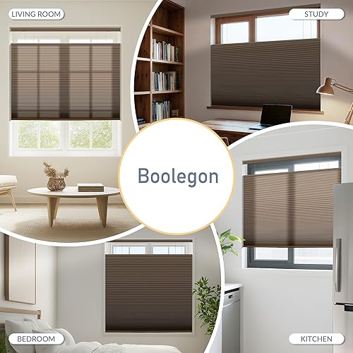 Miniatura 5 de Boolegon Persianas celulares opacas de arriba hacia abajo, sin cordón, con diseño de panal de abeja, para ventanas, tamaño personalizado, marrón