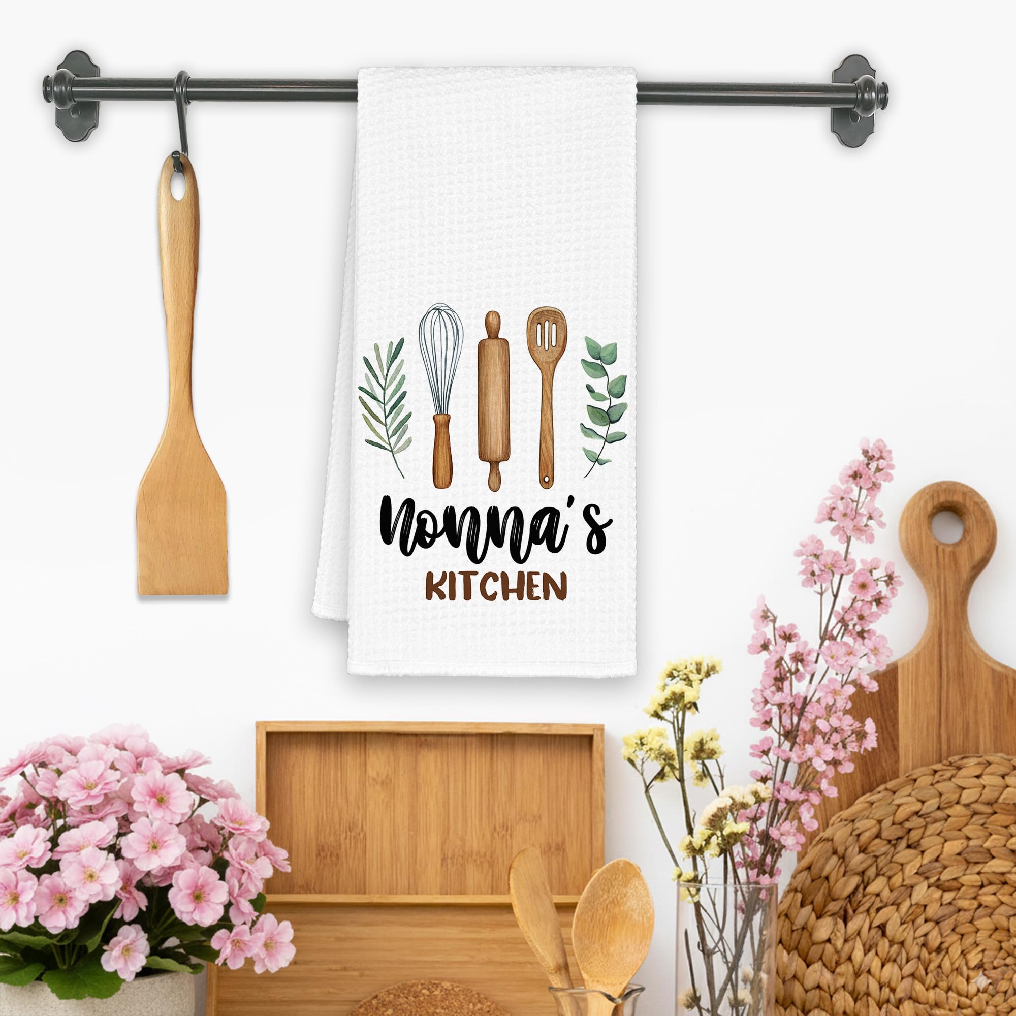 Nonna's Kitchen Towels Gifts, Grandma Christmas Bathroom Hand Towels Gifts for Nonna Birthday Mother's Day, Rustic Eucalyptus Leaf Tea Dish Towel Decor 16x24in
