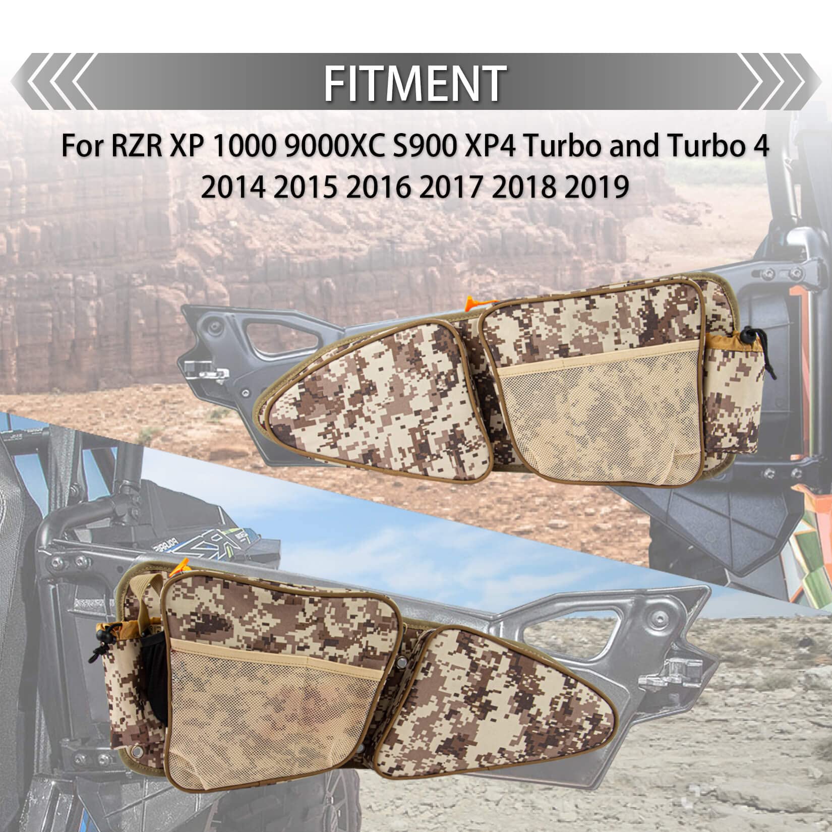 RZR Door Bags UTV storage bag for Polaris - RZR Side Door Bags for RZR with Knee Pad for 2014 2015 2016 2017 2018 2019 RZR XP 1000 9000XC S900 XP4 Turbo and Turbo 4 RZR Side Door Bags Waterproof Camo
