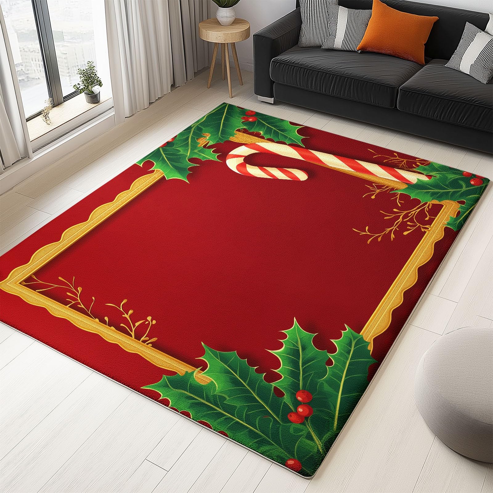 Boże Narodzenie, dywan z laski cukrowej, do salonu, 80 x 150 cm, super miękki, z krótkim włosiem, nadaje się do prania, antypoślizgowa mata do pokoju młodzieżowego, łazienki, czerwony