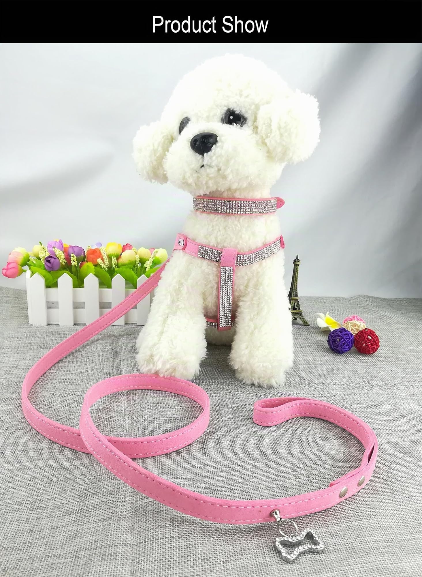Collare per cane e pettorina e set di guinzaglio, collare per cani di moda, con imbracatura e guinzagli, imbracatura e stoccaggio comodo in microfibra per cani