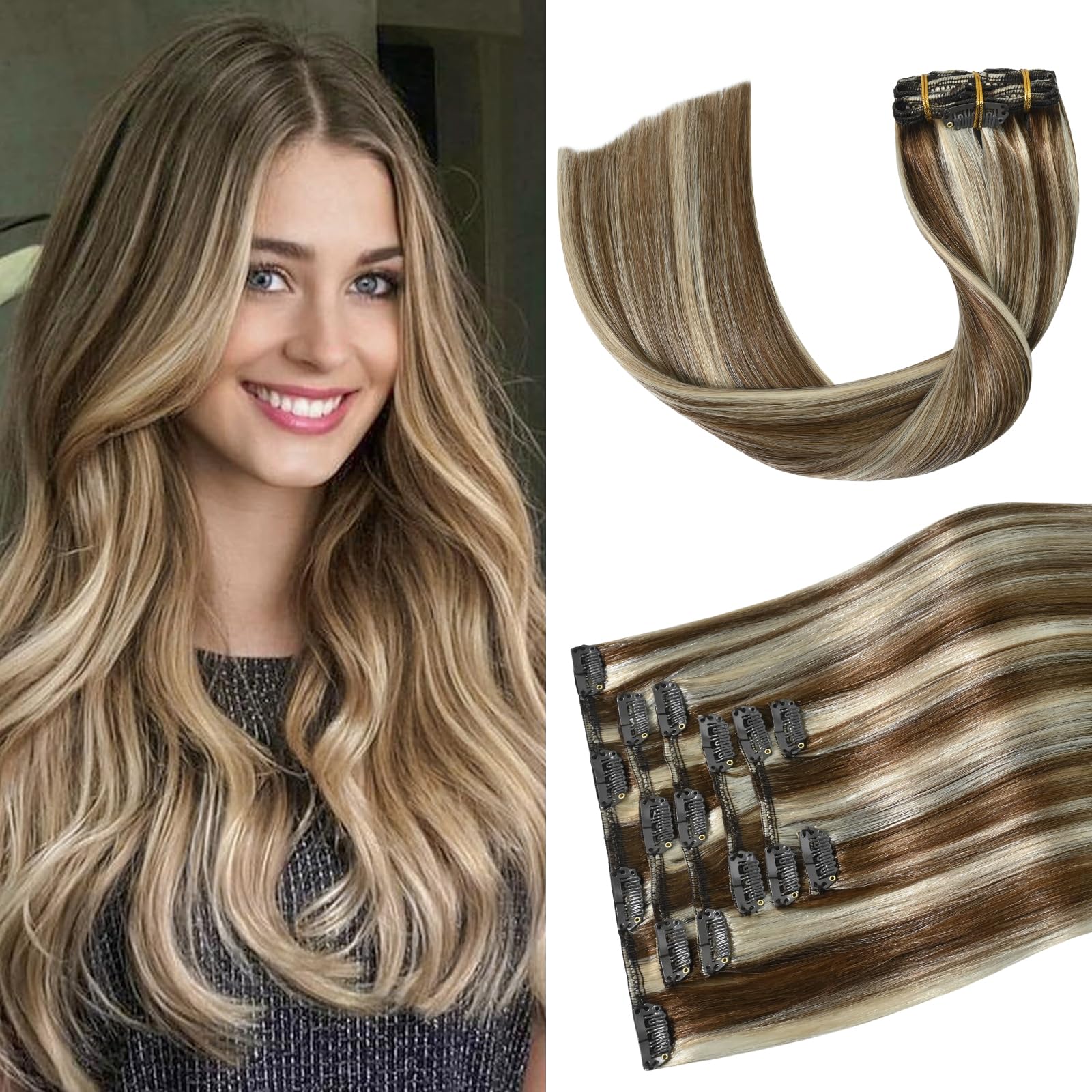 Clip in Hair Extensions Real Human Hair 15 Inch 75g Straight Soft Silky Amazon.com : WindTouch Clip in Hair Extensions Real Human  main image 2