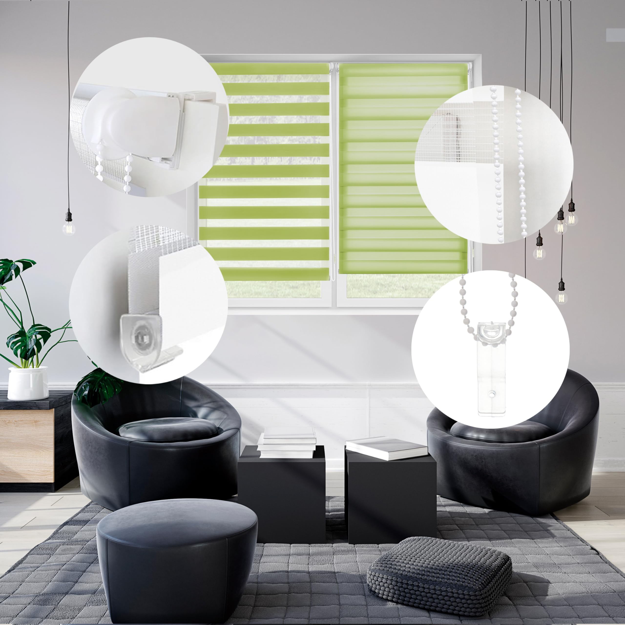 Blindecor - Indus doppelrollo klemmfix ohne bohren - duo rollo klemmfix Pistaziengrün - 87 x 180 cm (Breite x Länge) Stoffgröße 84 x 175 cm – Bild 5