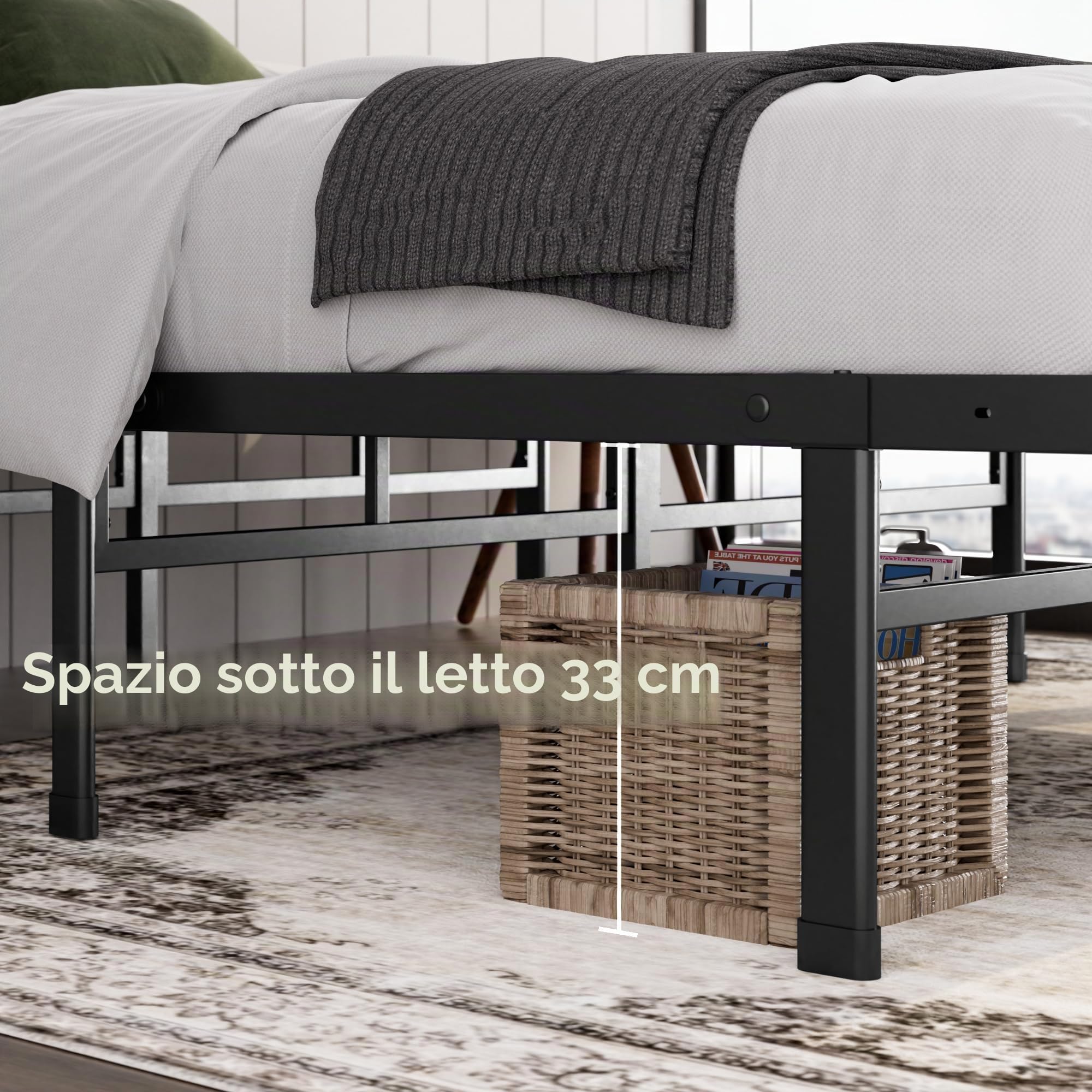 Zinus Justin Letto 90 x 190 cm - 36 cm di altezza con deposito sotto il letto - Letto in metallo - Nero, EU-FSSSB3ZC-14M