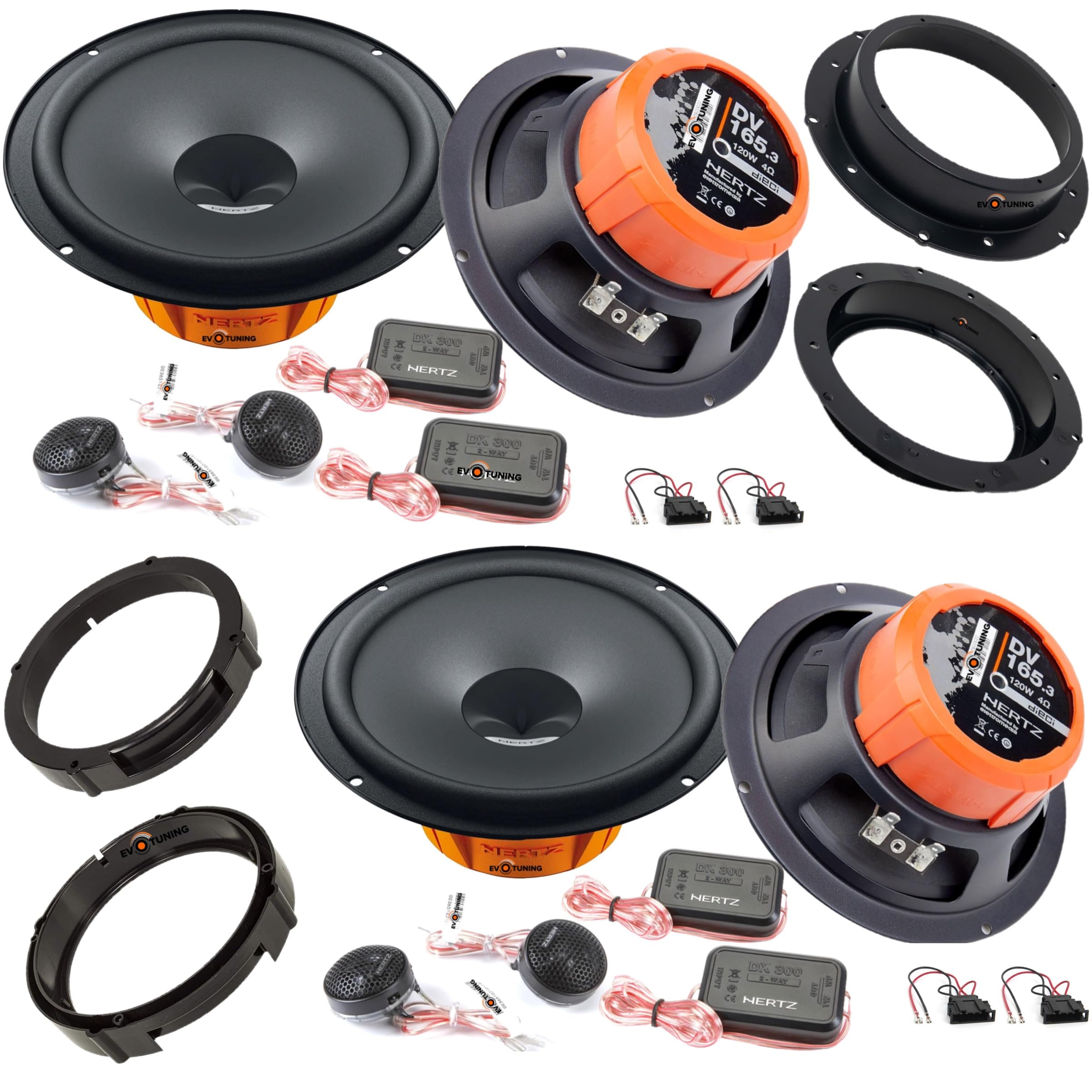 Kit 8 Casse Altoparlanti per VW Tiguan dal 2007 al 2024 Anteriori e Posteriori compatibile con Hertz DSK165.3 Set 4 Woofer +4 Tweeter +4 Anelli +4 Cavi (NO Plug and Play)