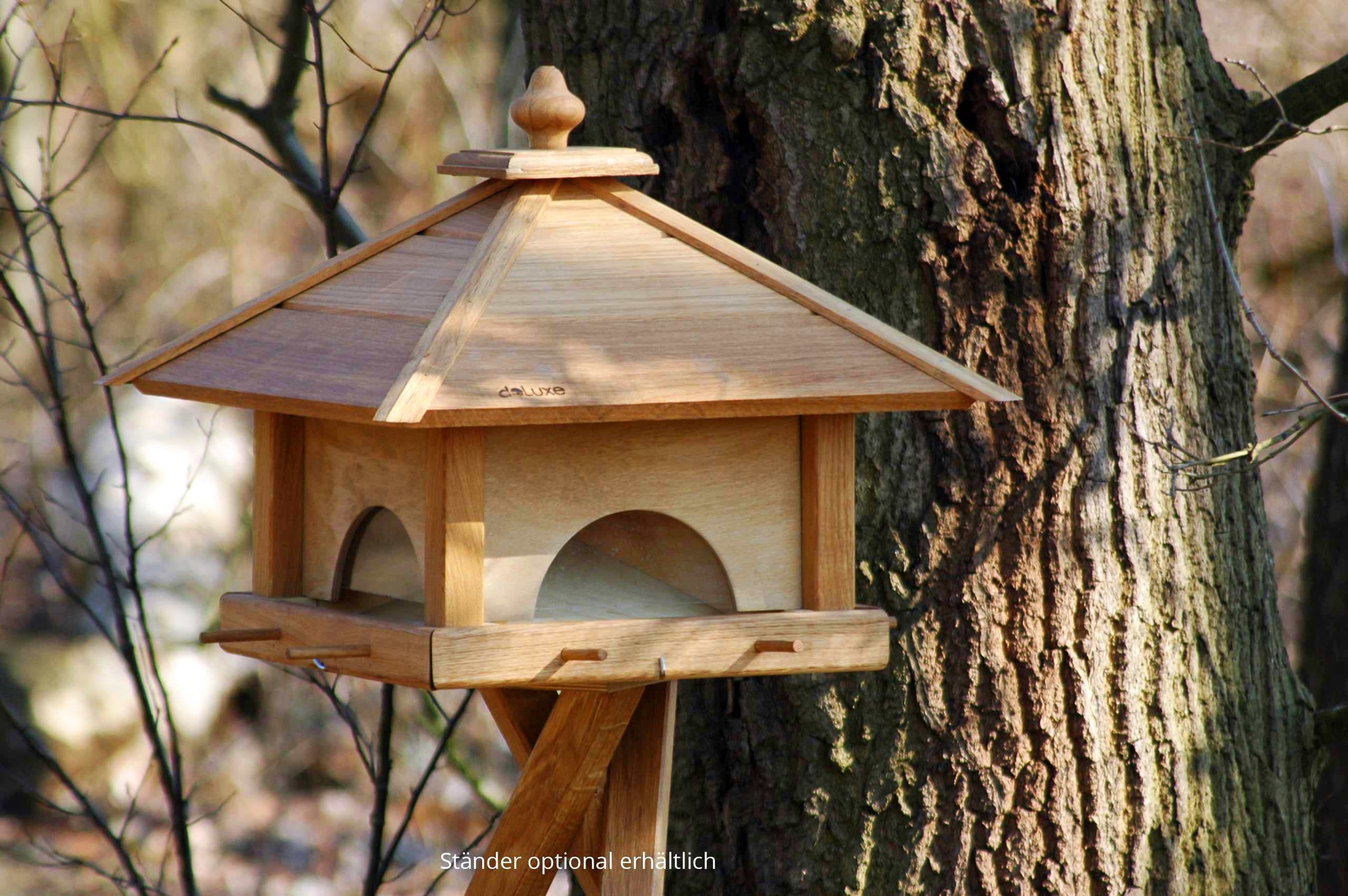 LUXUS-VOGELHAUS 46770e voederzuil maat M - vogelvoederdispenser van massief hout - voederstation om op te hangen - voederdispenser eiken voor wilde vogels - 5 x 5 x 23 cm - natuur