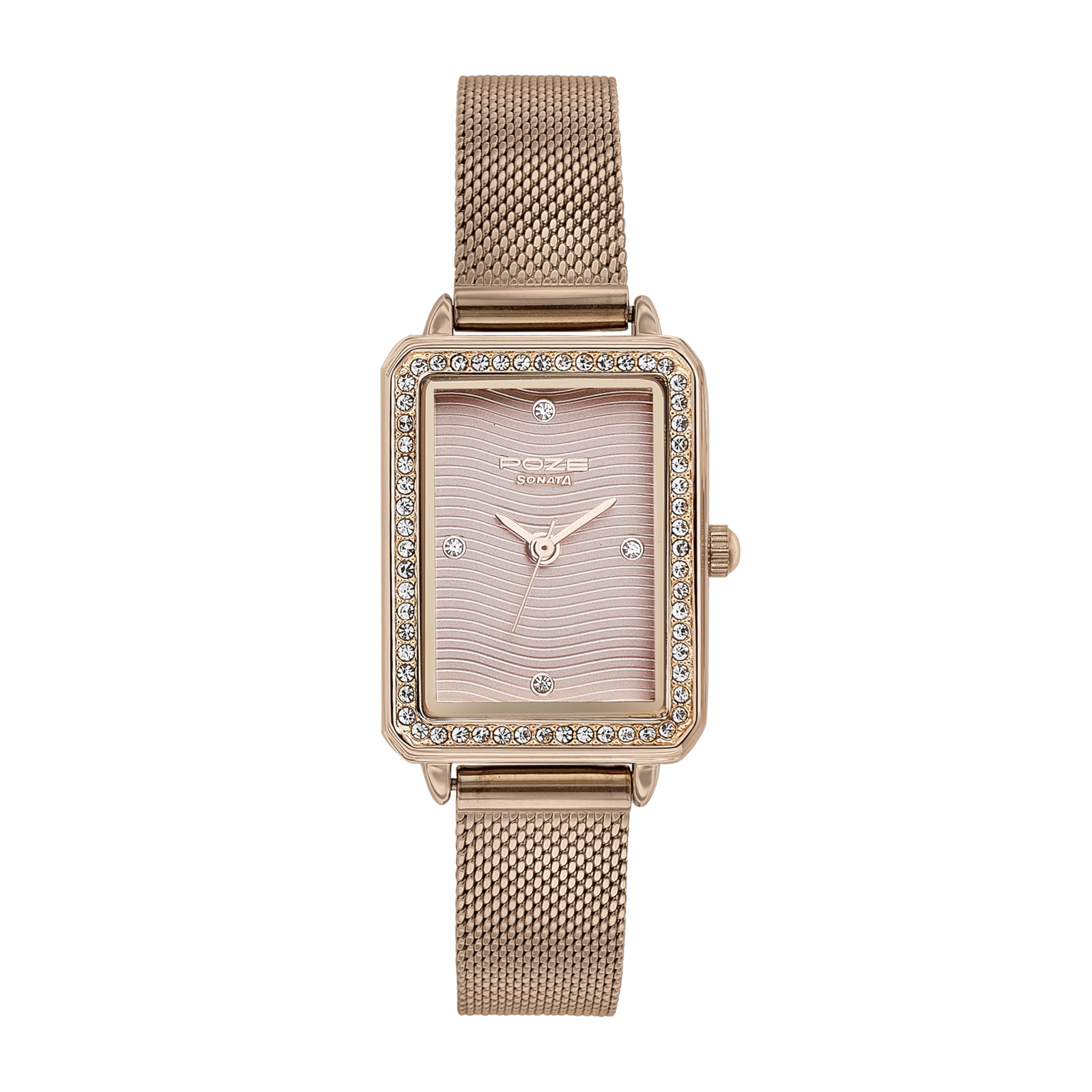 Sonata Poze Quartz Analog Pink Dial Mesh Strap Watch for Women-SP80059WM01W-image-4