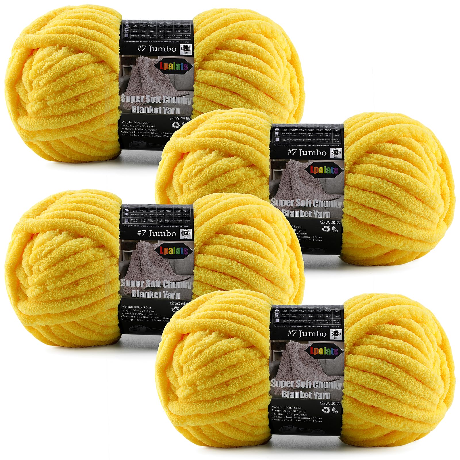 4-Pack Chunky Yarn for Crocheting Blankets &amp; Big Projects - 14oz/152.8yd Total, Ultra Soft &amp; Bulky Chenille Yarn, Perfect for Blankets, Amigurumi, Vivid Yellow