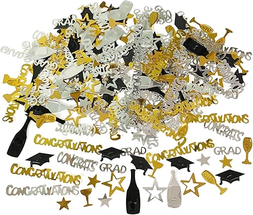 Miniatura 4 de ZERODECO Decoraciones para graduación, cartel en negro y dorado, pompones de papel espirales colgantes, confeti de papel, guirnaldas y globos para