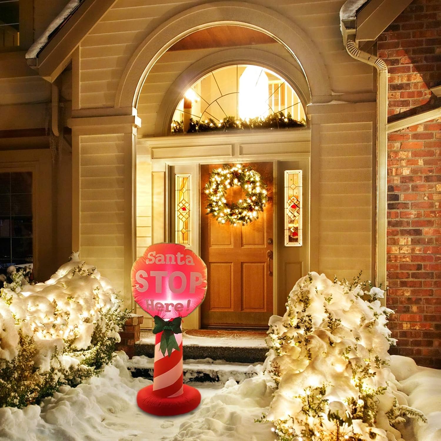 Vigdur 4FT Christmas Inflatables Decorations, Santa Stop Here Sign Blow up Christmas Yard Decorations with LED Lights for Xmas Holiday Party Indoor Garden Patio Display