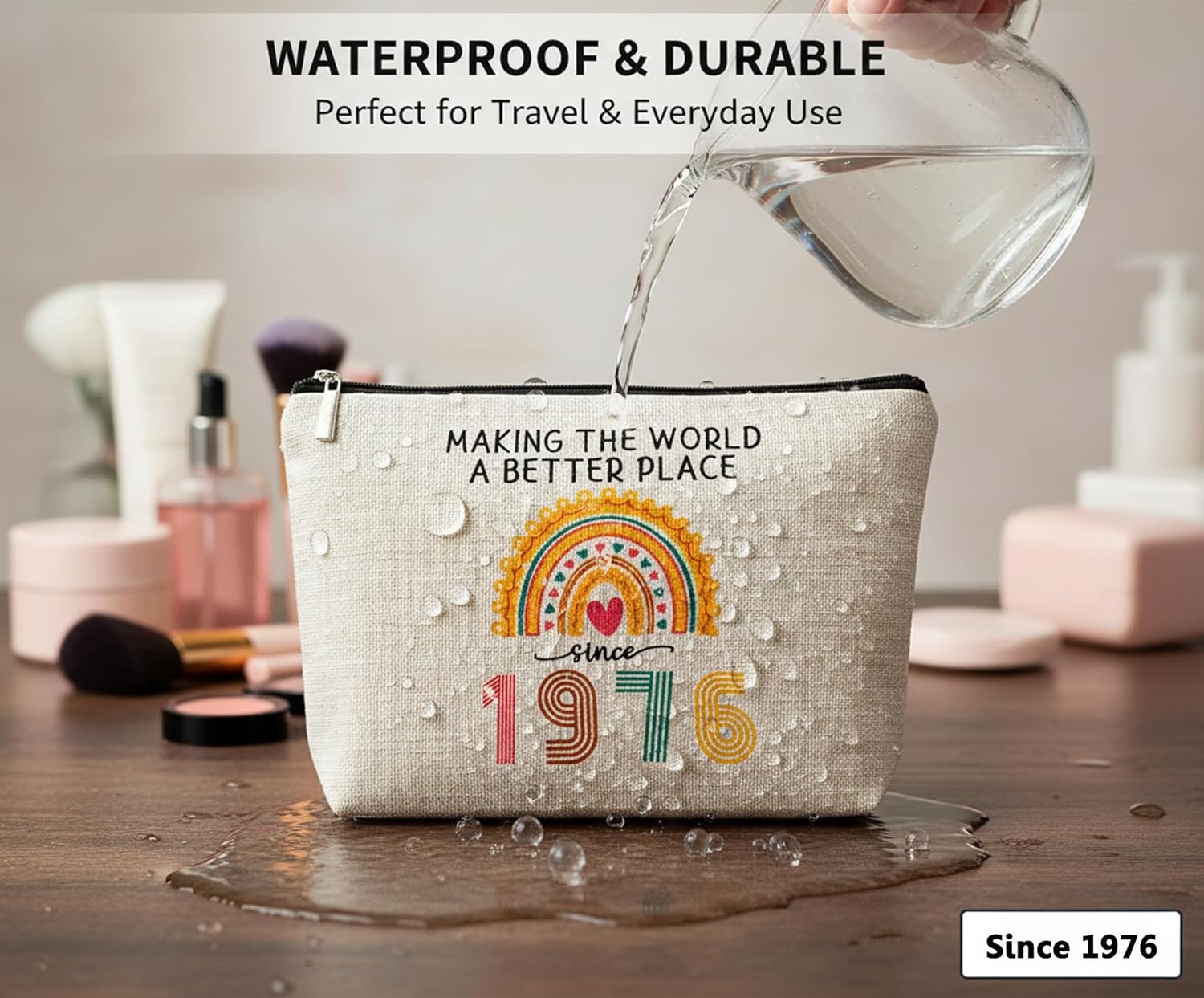 50th Birthday Gifts for Women, Funny 1976 Makeup Bags 50th Birthday Decorations for Her, 50 Year Old Gift Ideas for Mom, Wife, Sister, Friends, Mothers Day Small Cosmetic Travel Bag (Rainbow1976) - Image 4