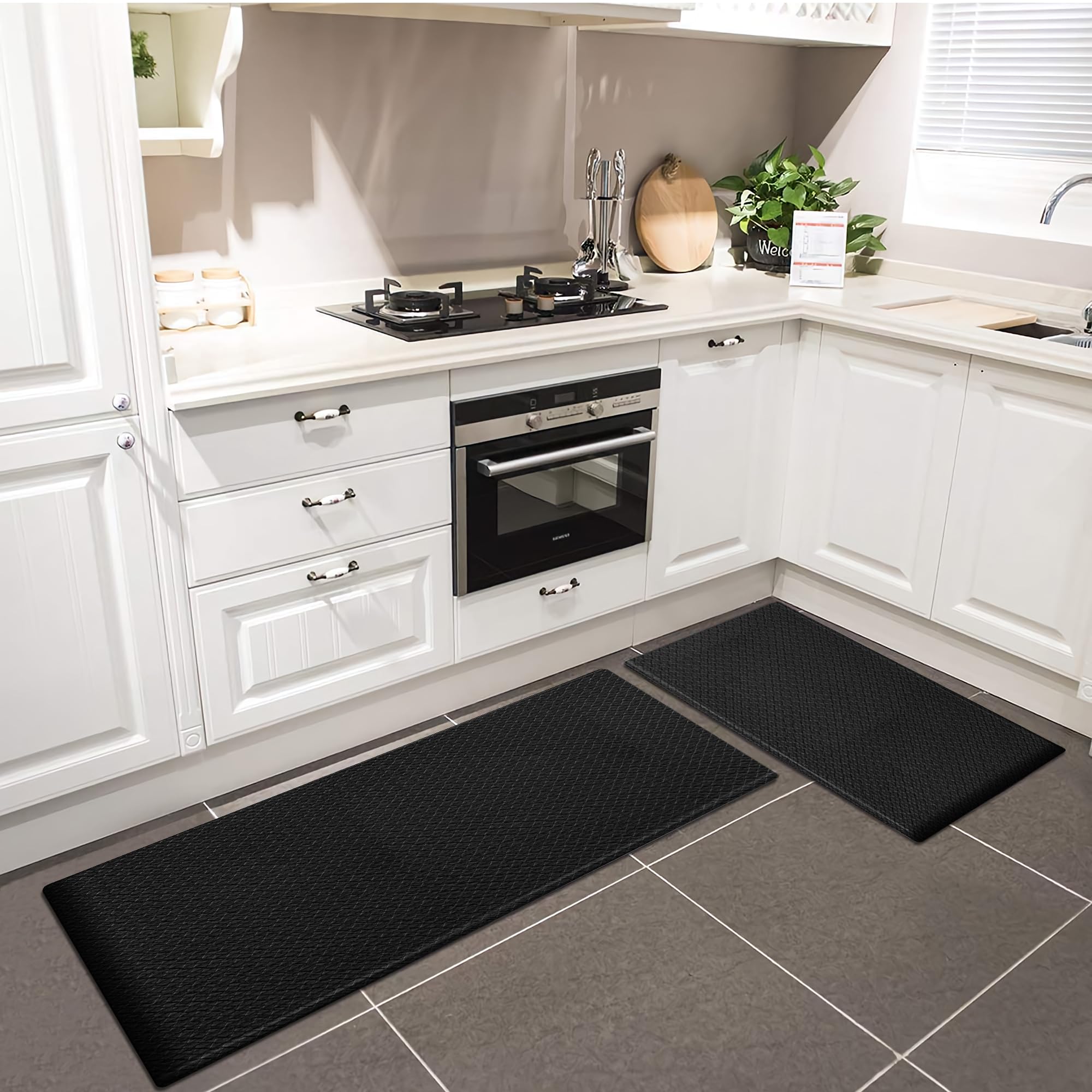 Cenivi 2PCS Kitchen Rugs, Kitchen Mat, 47 Inches Cushioned Anti-Fatigue Kitchen Rug, Kitchen Mats for Floor, Non-Slip Kitchen Rugs Sets of 2, Waterproof Kitchen Mat 17.3