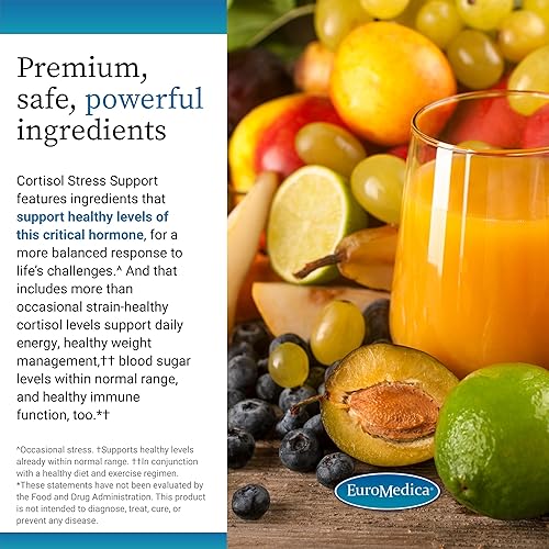 Miniatura 5 de EuroMedica Cortisol Stress Support - Suplemento diario de apoyo energético con DHEA - Cápsulas de suplemento vegano con vitamina B2 y C - Suplemento