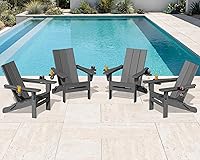 Vista 26 de SERWALL Juego de 2 sillas Adirondack modernas, sillas Adirondack plegables con portavasos dobles, sillas de plástico HDPE para exteriores para Negro