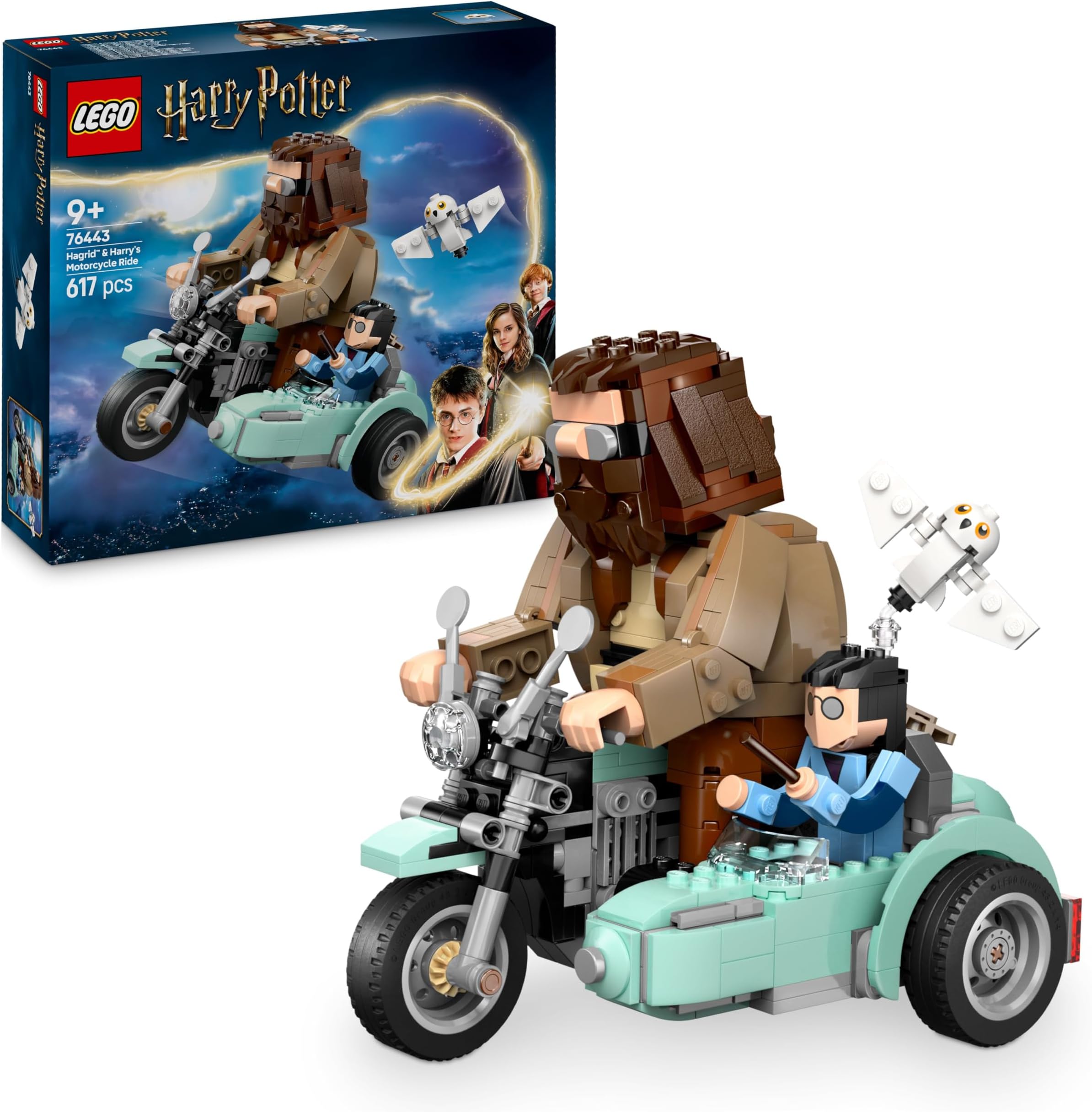 Harry Potter Hagrid & Harry’s Motorcycle Ride - Play and Display Motorbike Toy with a Sidecar & Hedwig Owl Figure - Wizarding World Gift for 9+ Year Old Girls & Boys - 76443