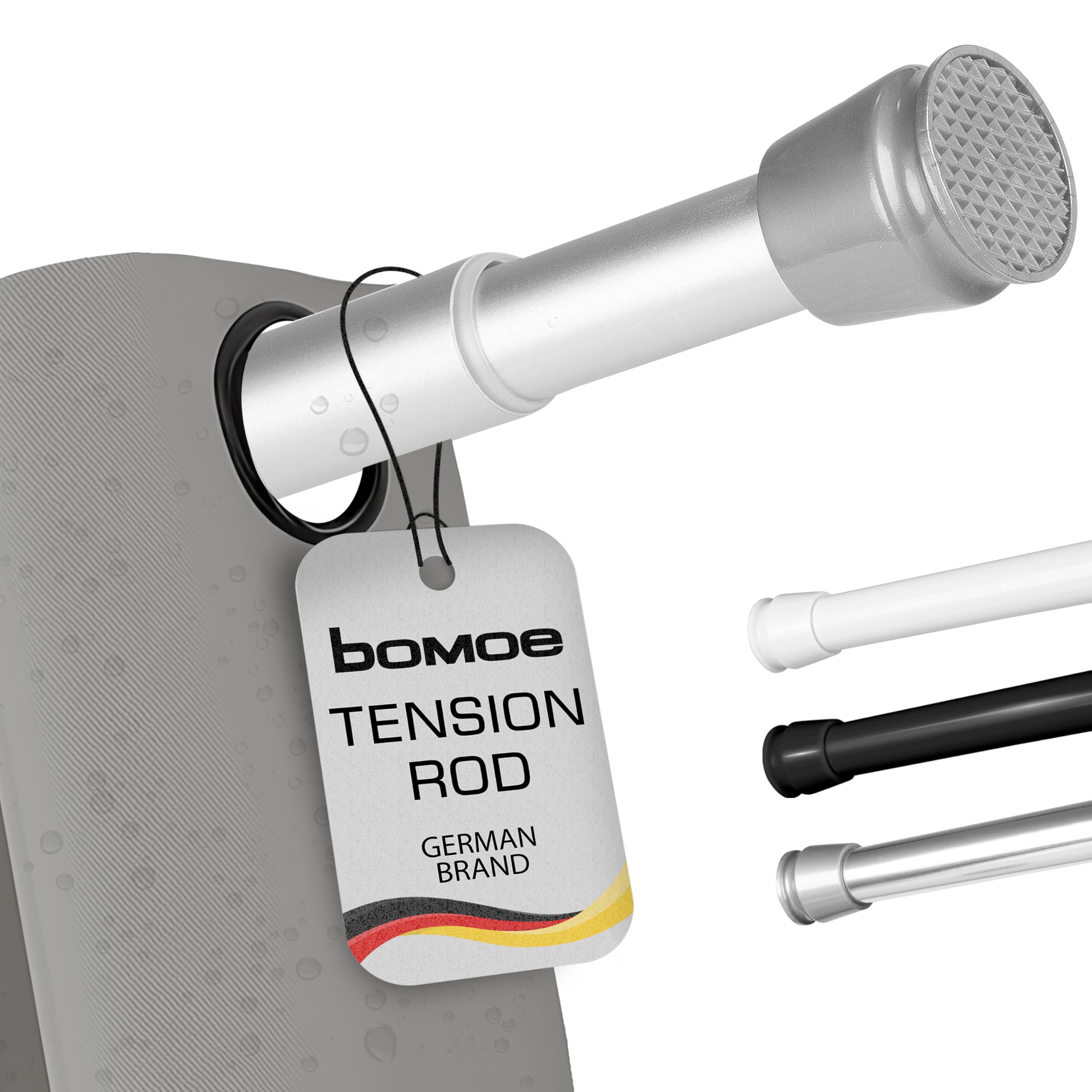bomoe Tringle Rideau De Douche Extensible Sans Perçage 140-260 cm - Barre de Douche Télescopique Aluminium Antidérapante pour Rideau Douche, Salle de Bain, Baignoire - Vêtements Aluminium Neptun