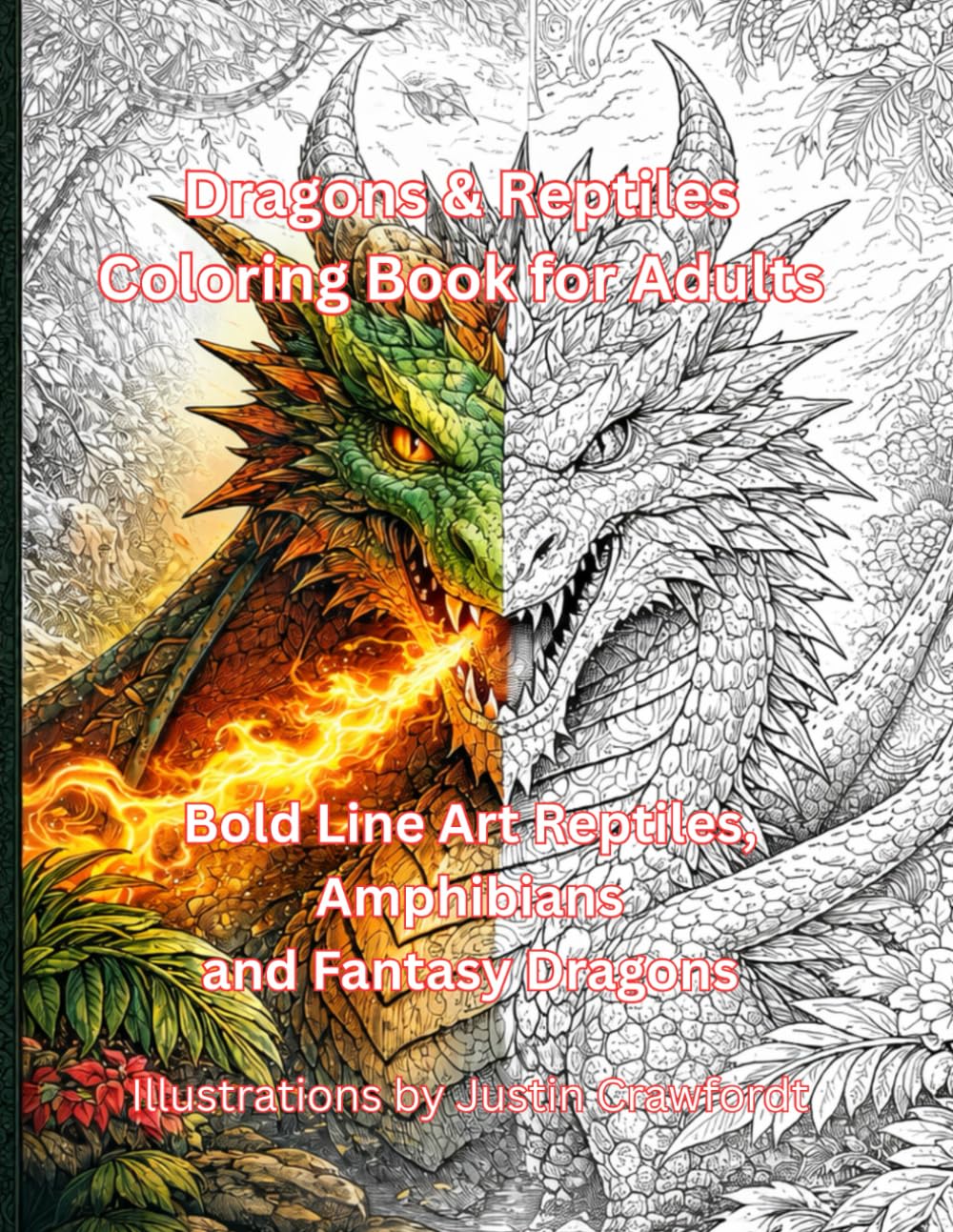 Dragons & Reptiles Coloring Book for Adults: Bold Line Art Reptiles, Amphibians and Fantasy Dragons for Relaxation and Stress Relief