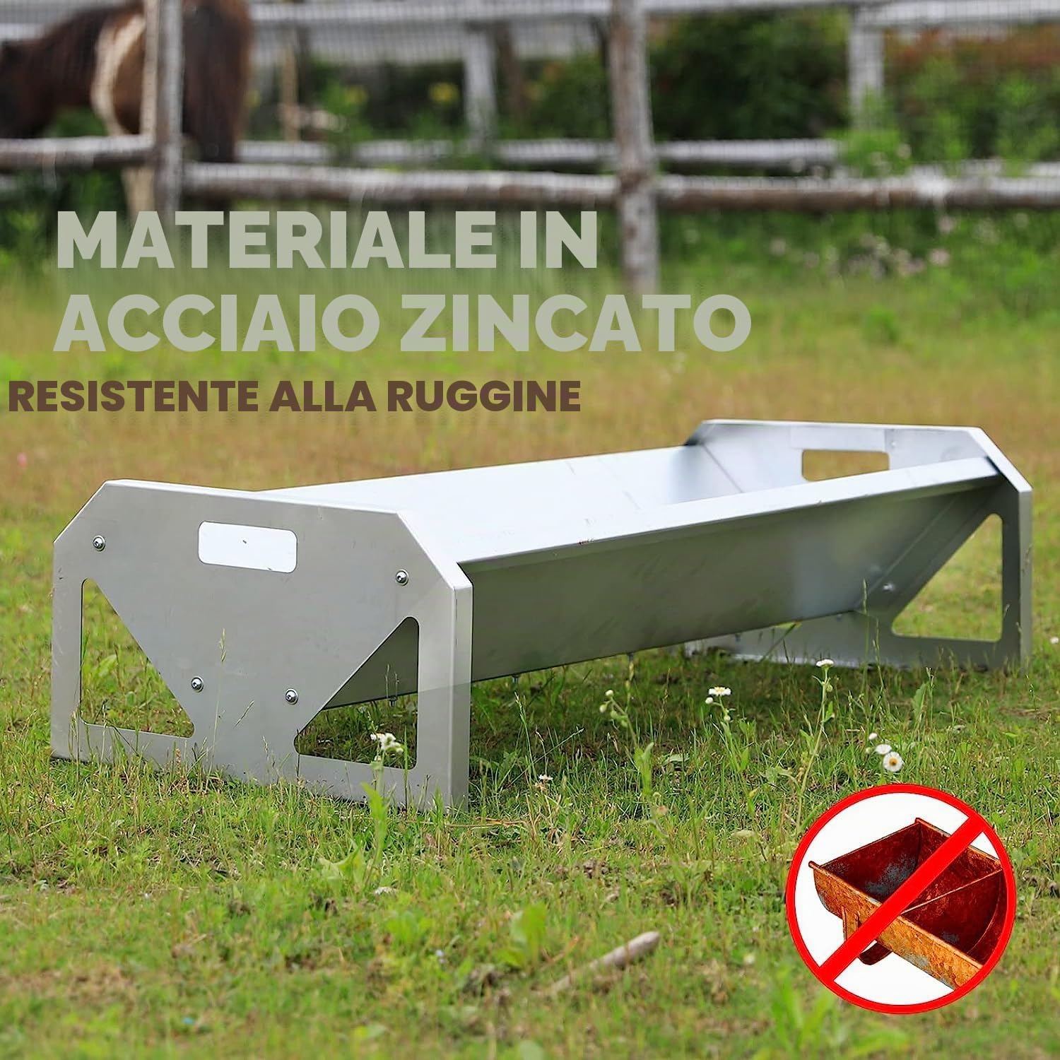 Mangiatoia portatile per bestiame, in acciaio zincato, lunga 114,3 cm, resistente, di grande capacità, facile da pulire, per vitelli, pecore, cavalli, alpaca e capre B807A02