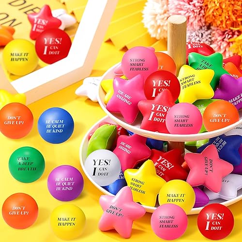 Miniatura 6 de 140 bolas motivacionales para aliviar el estrés, con forma de estrella, manejo de la ira, bolas de espuma coloridas para ejercicios de mano para