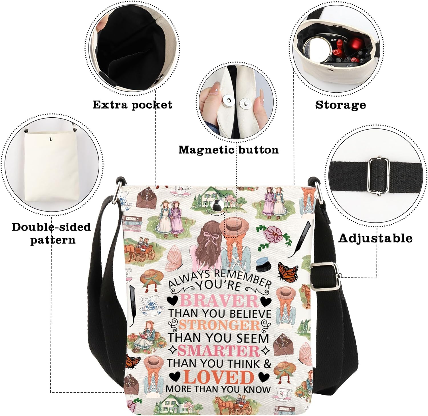 CMNIM Book Inspired Crossbody Bag Farm Movie Gift Book Literary Gifts for Readers Always Remember You’re Braver - Image 4