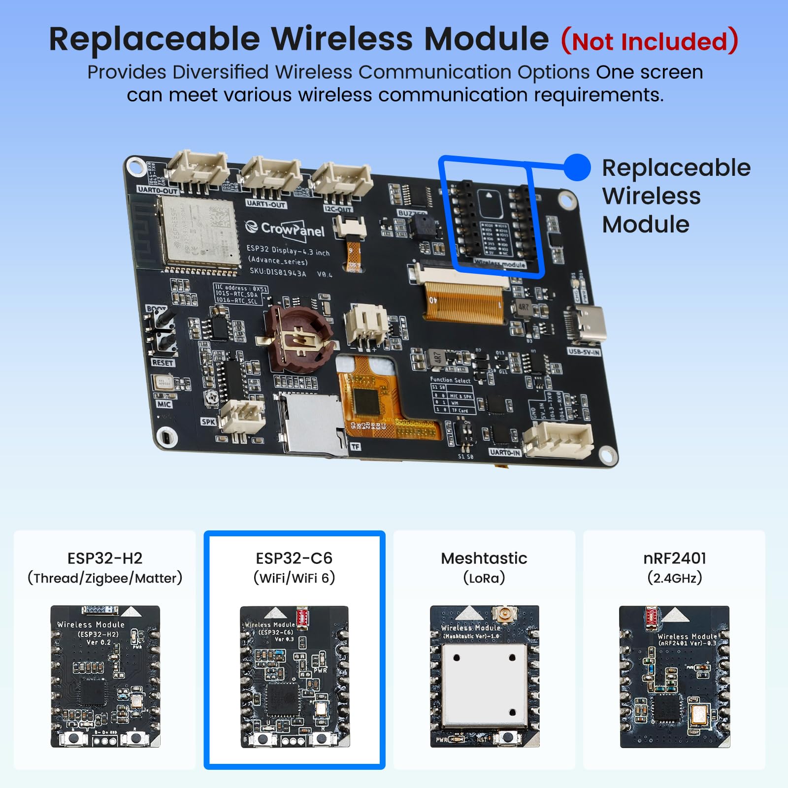 ELECROW ESP32 Display 800 × 480, 4,3 pollici HMI Advanced ESP32 IPS Touch Display, supporto interazione vocale AI, processore dual-core LX7 a 32 bit, fino a 240 MHz, compatibile con Arduino, ESP-IDF e