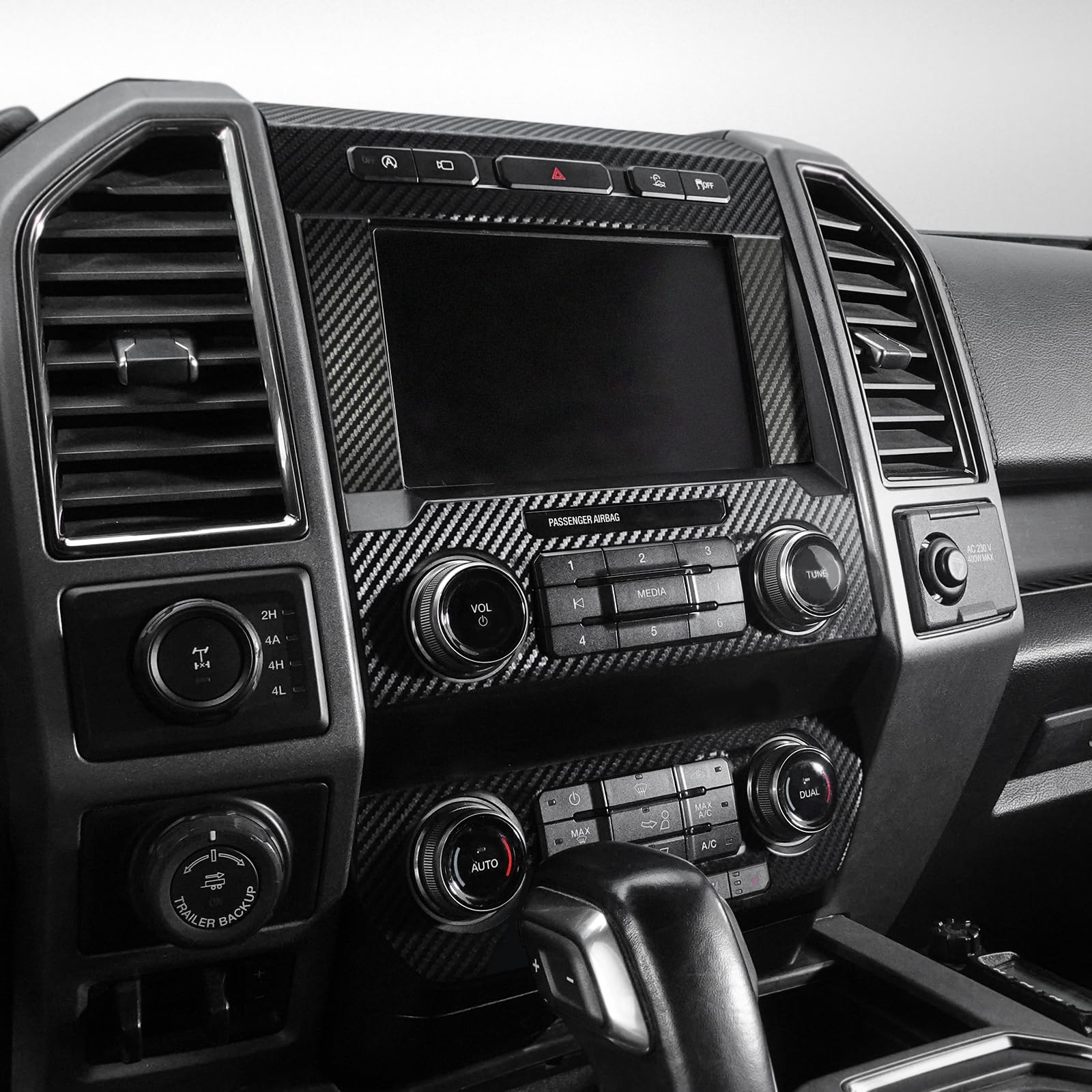 Autocollant console Ford F150 avec habillage cuir carbone pour panneau CD 2015-2020