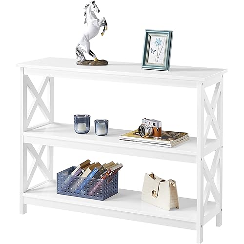 Yaheetech 3-Tier Console Table with 3 Storage Shelves, Entryway Table Sofa Side Narrow Long Table Bookshelf for Hallway Living Room, Accent Furniture, White