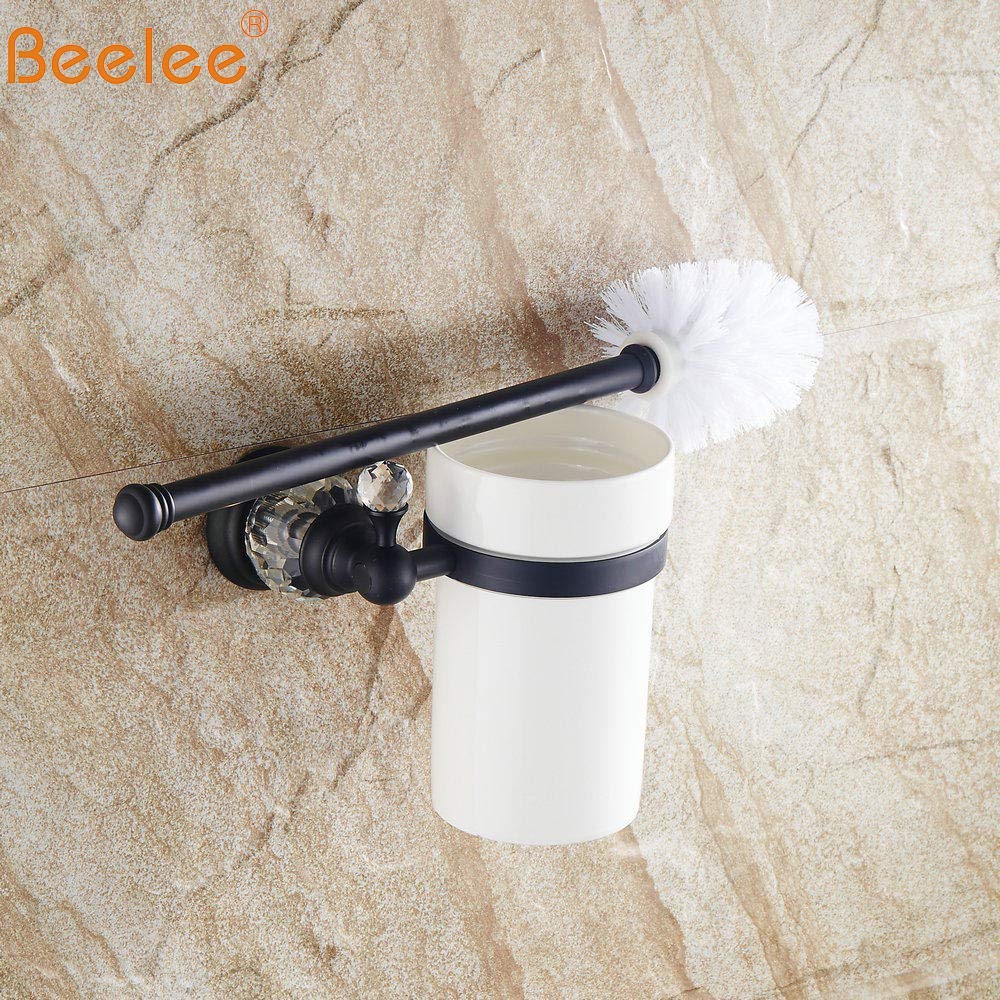 Brosses de Toilette, Soportes de Brosse de Toilette en Laiton Fixés Au Mur, Type Durable de Tasse en Céramique - Cromo,Noir